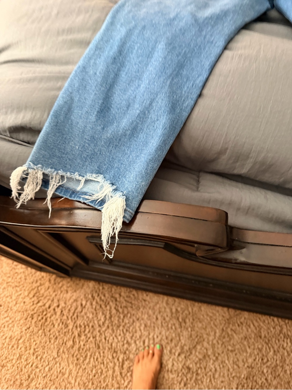 Flying Monkey Light Blue Straight Jeans with Distressed Frayed Hem